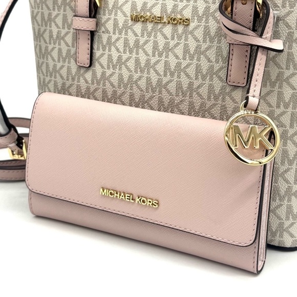 Michael Kors Jet Set Travel Top-Zip Tote Bag & Trifold Wallet Powder Blush Set - Picture 8 of 11